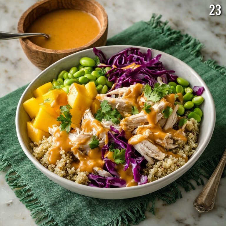 Chicken Protein Bowls with Mango, Edamame, and Peanut Sauce Recipe
